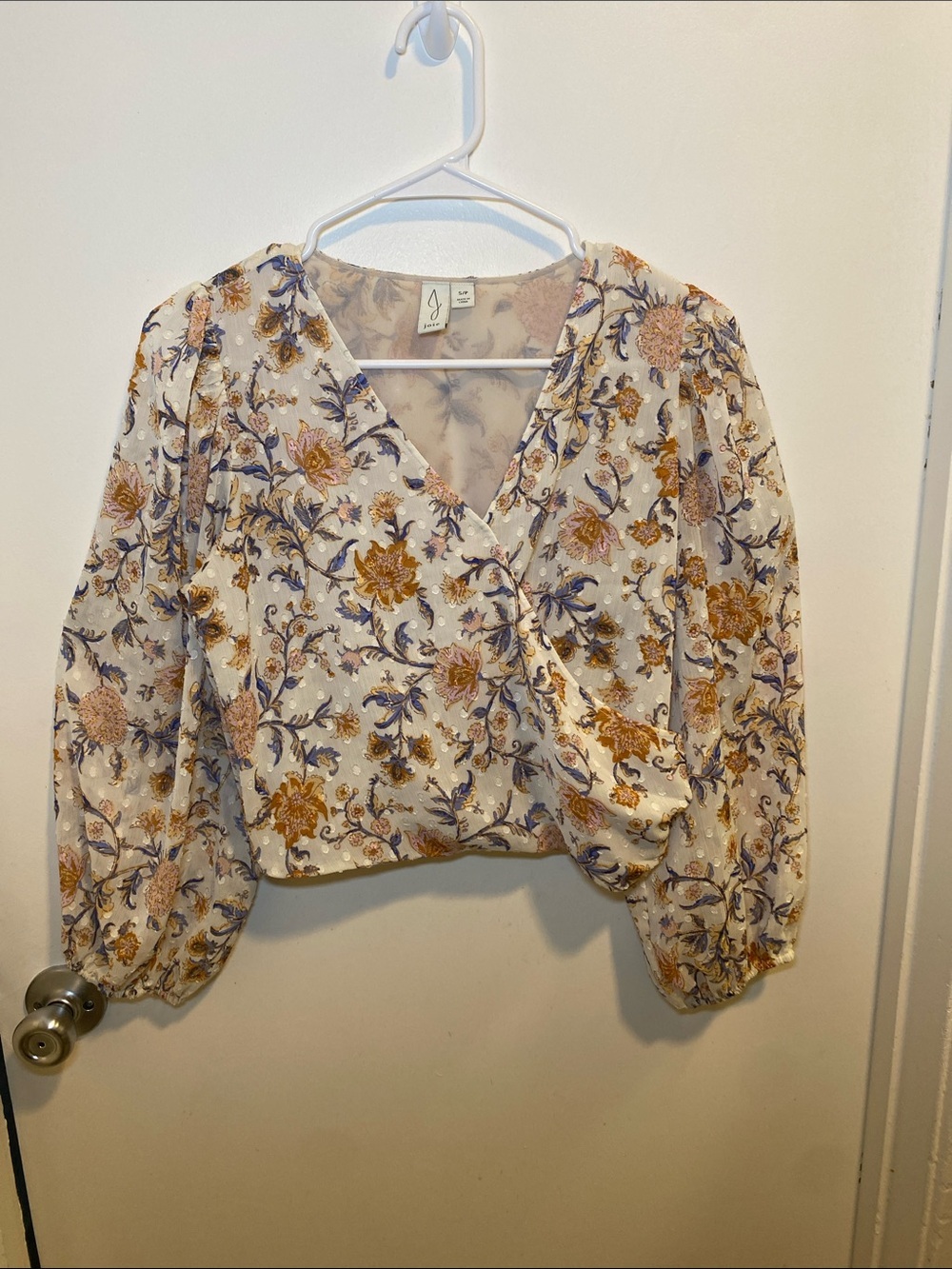 Joie Cream Wrap Blouse with Gold & Purple Floral Print
